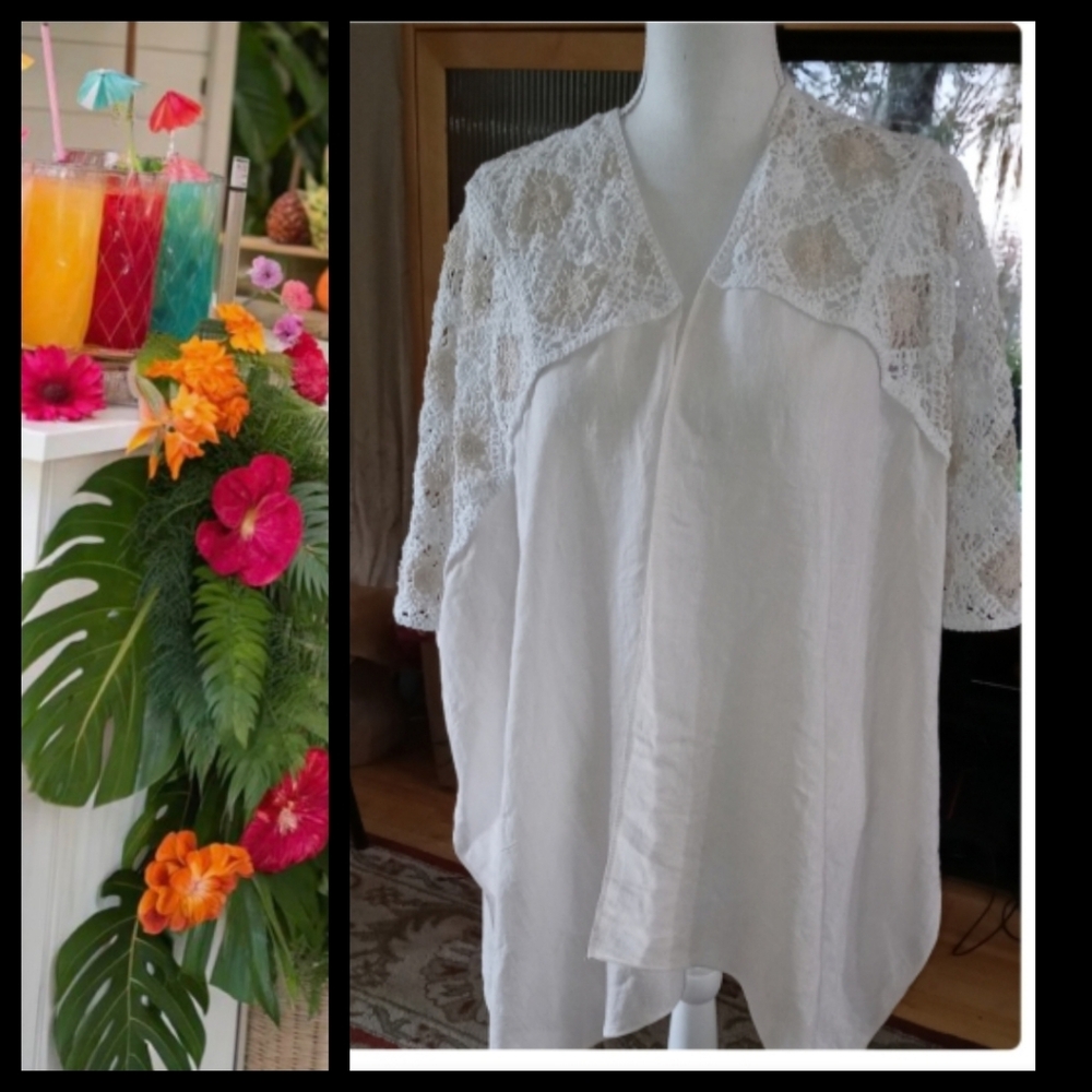 Steve Madden Crochet Knit Trim Lightweight Kimono GrannyCore One Size Fits Most